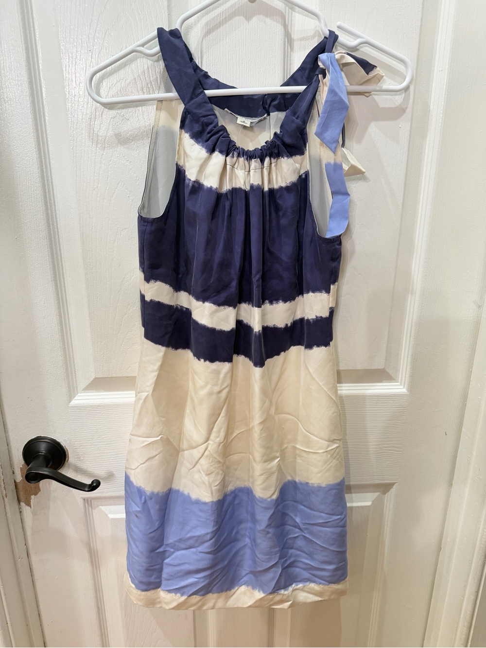 New Banana Republic 100%Silk Navy and Cream Tie-Dye Halter Dress